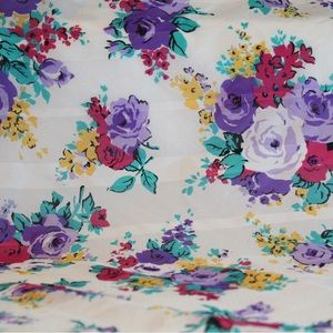 Vintage square scarf with purple pink roses 
Dot and stripe details